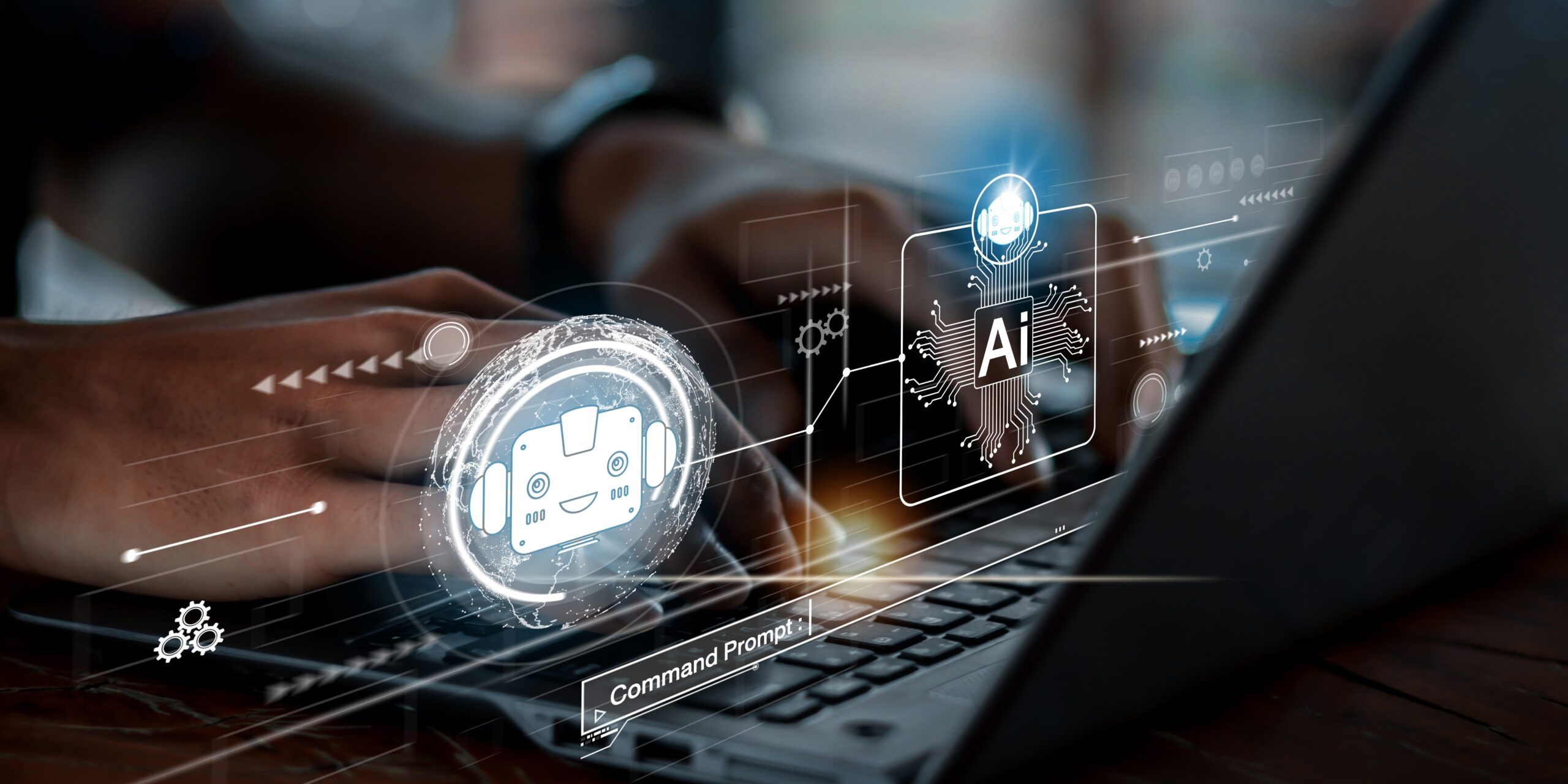 Chat with AI or Artificial Intelligence. Young businessman chatting with a smart AI or artificial intelligence using an artificial intelligence chatbot developed by OpenAI.